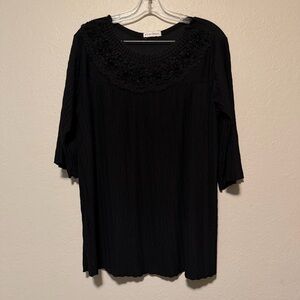 First Choice, Women’s Black 3/4 Sleeve  Round Neck  Lightweight Blouse Plus Size